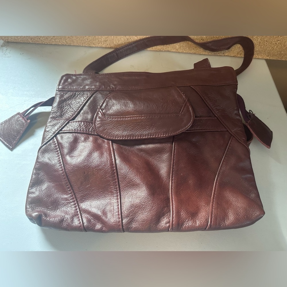 Burgundy Genuine Leather Shoulder Bag